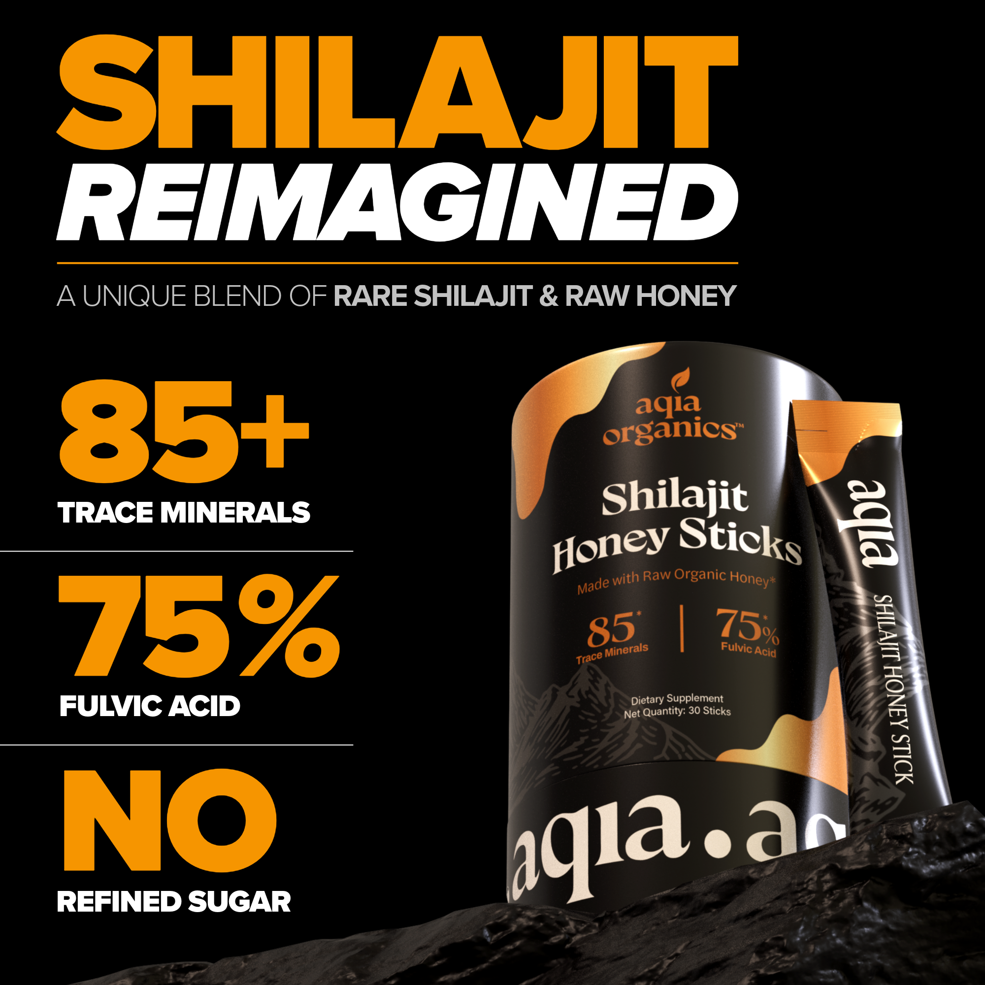Pure Himalayan Shilajit Honey Sticks | Raw Organic Honey | Immune Support & Energy Boosts | 85+ Trace Minerals & 75% Fulvic Acid | 30 Easy to Consume Pure Shilajit Honey Sticks